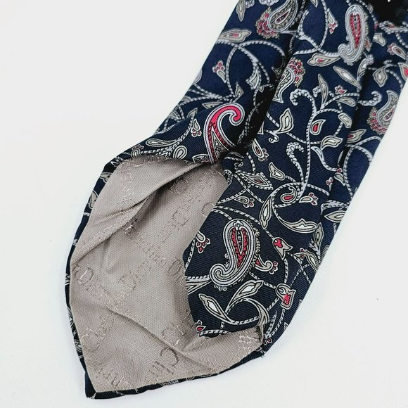 Christian Dior Tie Blue Pink Grey Paisley Print USA Made All Silk Designer Gift - Picture 5 of 8